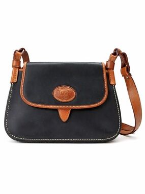 Dooney & Bourke Vintage Leather Crossbody Bag USA Made Black & Tan Saddle Bag